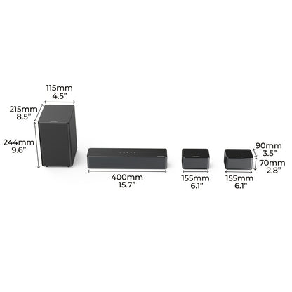 ULTIMEA 5.1 Channel Soundbar with Subwoofer & Adjustable Rear Surround Speakers, BASSMX Deep Bass Technology, SurroundX Algorithm, Movie Dialogue Music Modes, Remote Control – Home Theater Sound System for Smart TV (320W / 410W Dolby Atmos)
