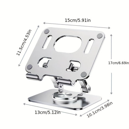 360° Rotating Foldable Tablet Stand for iPad & Phone, Adjustable Desktop Holder, Universal Compatibility – Black/Silver