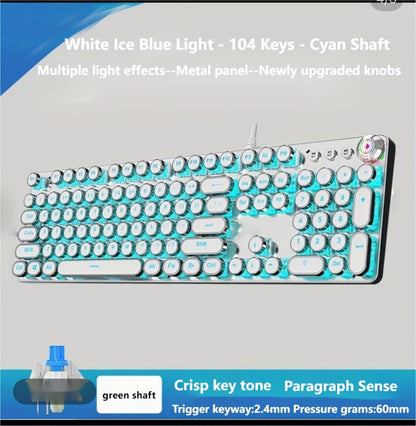 Hot-Swappable Mechanical Keyboard and Mouse Combo 34 Lighting Effects True Mechanical Blue Switches Retro Style USB Wired Aesthetic Gaming Set for Desktop Laptop Windows Mac Gift for Boyfriend Girlfriend