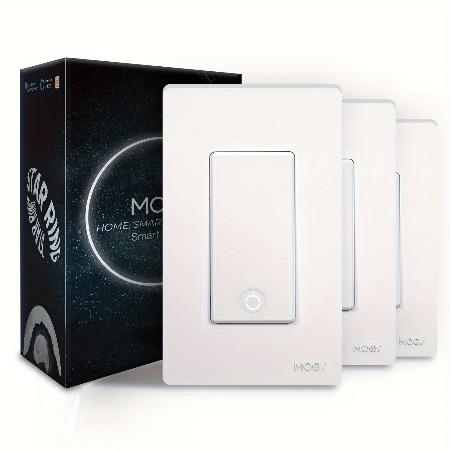 MOES Smart Light Switch 3-Pack – Single Pole & 3-Way WiFi Wall Switch, Works with Alexa & Google Home, Smart Life App Remote Control, No Hub Required, Neutral Wire Required