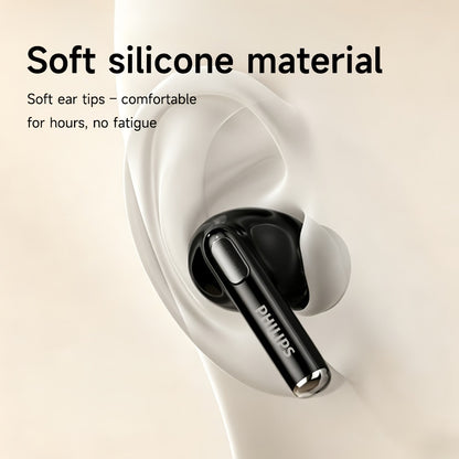 Philips Bluetooth 6.0 Semi-Open Back Wireless Earbuds, Ultra-Long Battery Life Noise Cancelling Rechargeable Lithium, Comfortable Sleek Design for Sports Gaming Universal Phone Compatible iPhone Android