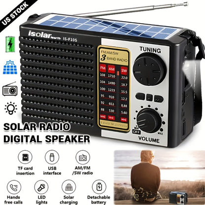 Rechargeable Solar Radio Speaker FM AM Portable Outdoor Radio with MP3 Player Flashlight Adjustable Volume for Camping Hiking Emergency Outdoor Activities Survival Gear Gift for Men