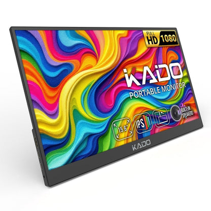 Kado 15.6" Portable Monitor IPS 1080P Full HD Dual USB-C Plug & Play, Built-In Speakers, Second Screen for Laptop PC Tablet Xbox PlayStation Switch Steam Deck Mobile DeX