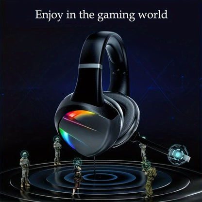 LED RGB Gaming Headset Surround Sound 50mm Driver Noise Canceling Mic Ergonomic Over-Ear Headphones for PS5 PS4 PC Laptop Gamers ESports USB 3.5mm Gaming Accessories