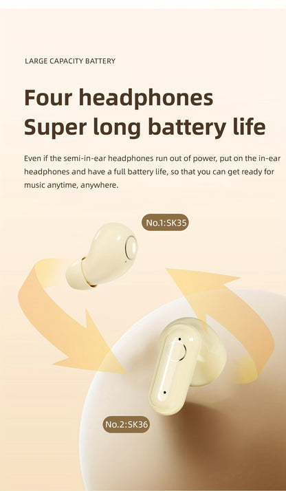 MSHUKCOE 2in1 Sleep Earbuds Invisible Mini Noise Cancelling, 6D HiFi Sound Effect Low Bass Wireless Headphones Long Battery Life, Comfortable Wear for Leisure Office Classroom, Birthday Gift