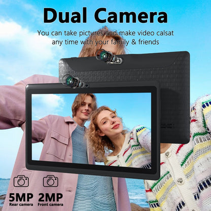7 Inch Android 12 Tablet, 4GB RAM 32GB ROM, Quad-Core IPS HD Display, 4000mAh Battery, 2MP+5MP Dual Camera, Type-C Charging – Compact Portable Tablet for Kids & Adults, Black