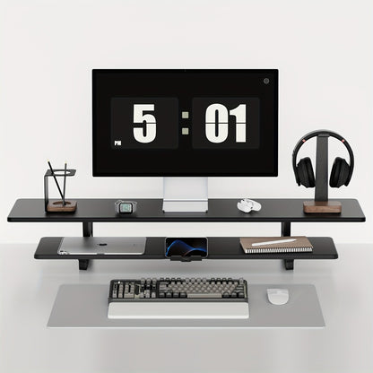 Dual Monitor Stand Riser with Storage E-Sports Style, Adjustable Height Ergonomic Desk Organizer with Cable Management, Modern Minimalist Desktop Stand for Home Office Gaming Setup, Black & White