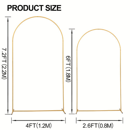 Golden Metal Wedding Arch Backdrop Stand Set of 2 (7.2FT & 6FT) | Balloon Arch Frame for Wedding Ceremony, Birthday Party, Baby Shower, Graduation & Holiday Event Decoration