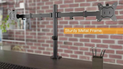 Adjustable Dual Monitor Arm for 13-32 Inch Screens, VESA 75x75/100x100mm, 45° Tilt 90° Swivel 360° Rotation, 17.6 lbs per Arm, C-Clamp & Grommet Mount, Cable Management, Space-Saving Home Office Desk Stand