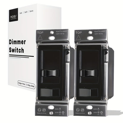 MOES Slide Dimmer Light Switch 3-Way & Single Pole No Neutral Wire – 600W Max, Compatible with LED CFL Incandescent Halogen, On/Off Dimming Control, Bedroom Hallway Living Room, Black & White (2/6-Pack)