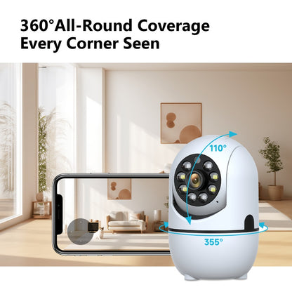 Alexa Compatible Indoor Security Camera 2-Pack, 355° Pan Tilt, Full-Color Night Vision, Dual-Band 2.4G/5G WiFi, Motion Detection, Two-Way Audio, 256GB TF & Cloud Storage – Baby Pet Home Monitor