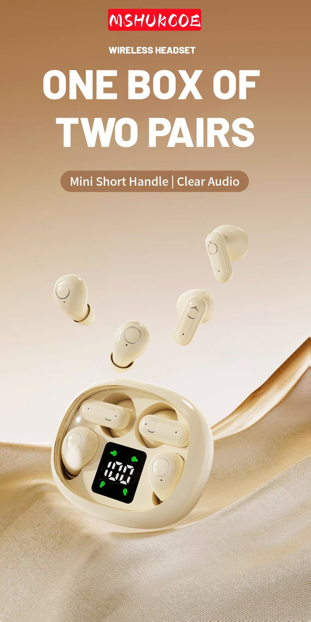 Sleep Mini Earbuds 2 Pairs Wireless Bluetooth In-Ear Headphones Long Battery Life HD Calling 3 Colors Sport Use Single Compartment Case All Seasons