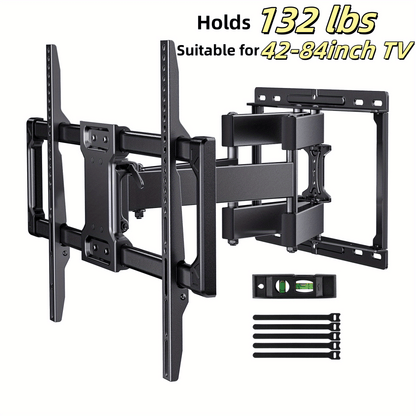 Full Motion TV Wall Mount 40-86 Inch – Holds 132 lbs, Pre-Assembled, Tool-Free Tilt Swivel Extend, VESA 600x400mm, Fits 12/16/18/24" Wood Studs