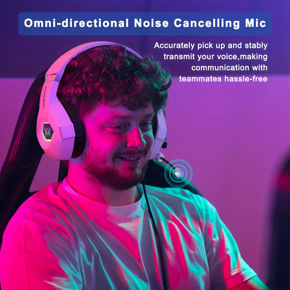 GS450 Gaming Headset Surround Stereo with LED Lights & Soft Memory Earmuffs – Noise Cancelling Mic Over-Ear Headphones for PS5 PS4 Xbox One Switch PC Mac Computer Games