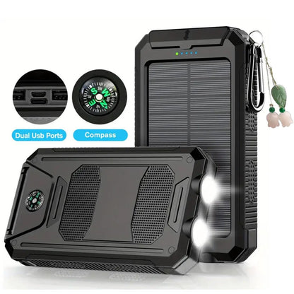 Solar Power Bank 50000mAh with Dual LED Flashlight SOS Mode & Compass – Portable Solar Charger Dual USB for Camping Hiking Travel Emergency Outdoor Survival for iPhone Samsung Android All Cell Phones
