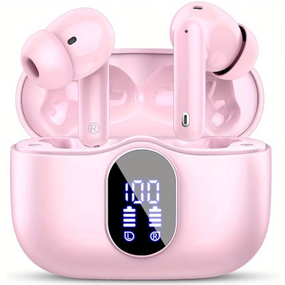 Wireless Earphones Bluetooth 5.3, 40-Hour Playtime, Bass Stereo Sound, LED Display, Noise-Cancelling Mic, Type-C Charging - In-Ear Earphones for Laptop, Tablet, Phone & Sports