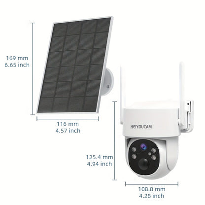 Solar PTZ Security Camera Outdoor 4K Wireless – 360° Pan Tilt Zoom, PIR Motion Detection Alarm, Full Color Night Vision, Two-Way Audio, SD & Cloud Storage, Easy Install WiFi Camera