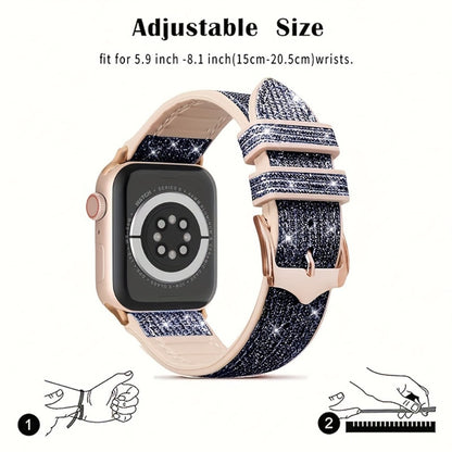 Apple Watch Band with Case Crystal Rhinestone Bling, Chameleon Color-Shift Strap + Shockproof Hard PC Cover, Compatible with Apple Watch Series 1-9 SE Ultra 38mm to 49mm S10 – Rose Gold Black Silver Women