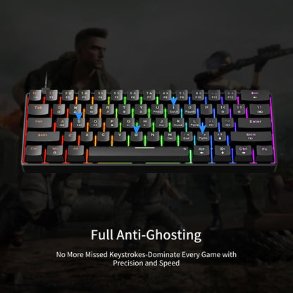 Hot-Swap 61-Key 60% RGB Mechanical Gaming Keyboard, Hot Swappable Red Blue Switch Compact Wired Keyboard with RGB Backlight, Portable Mini Keyboard for Windows PC Laptop Mac Gamers Typists