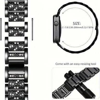 Diamond Apple Watch Case & Strap Set – Starry Sky Full Diamond Bezel + Double Row Diamond Band Compatible with Apple Watch Series 1–10 SE Ultra Ultra 2 38 40 41 42 44 45 49mm – Pink Rose Gold Black Blue Silver