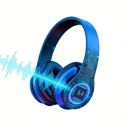 LED Light Over-Ear Wireless Headphones Deep Bass Subwoofer, Active Noise Cancelling Foldable Headset Bluetooth 5.3, Wired & Wireless Dual Mode AUX, USB Rechargeable for Gaming Music Sports