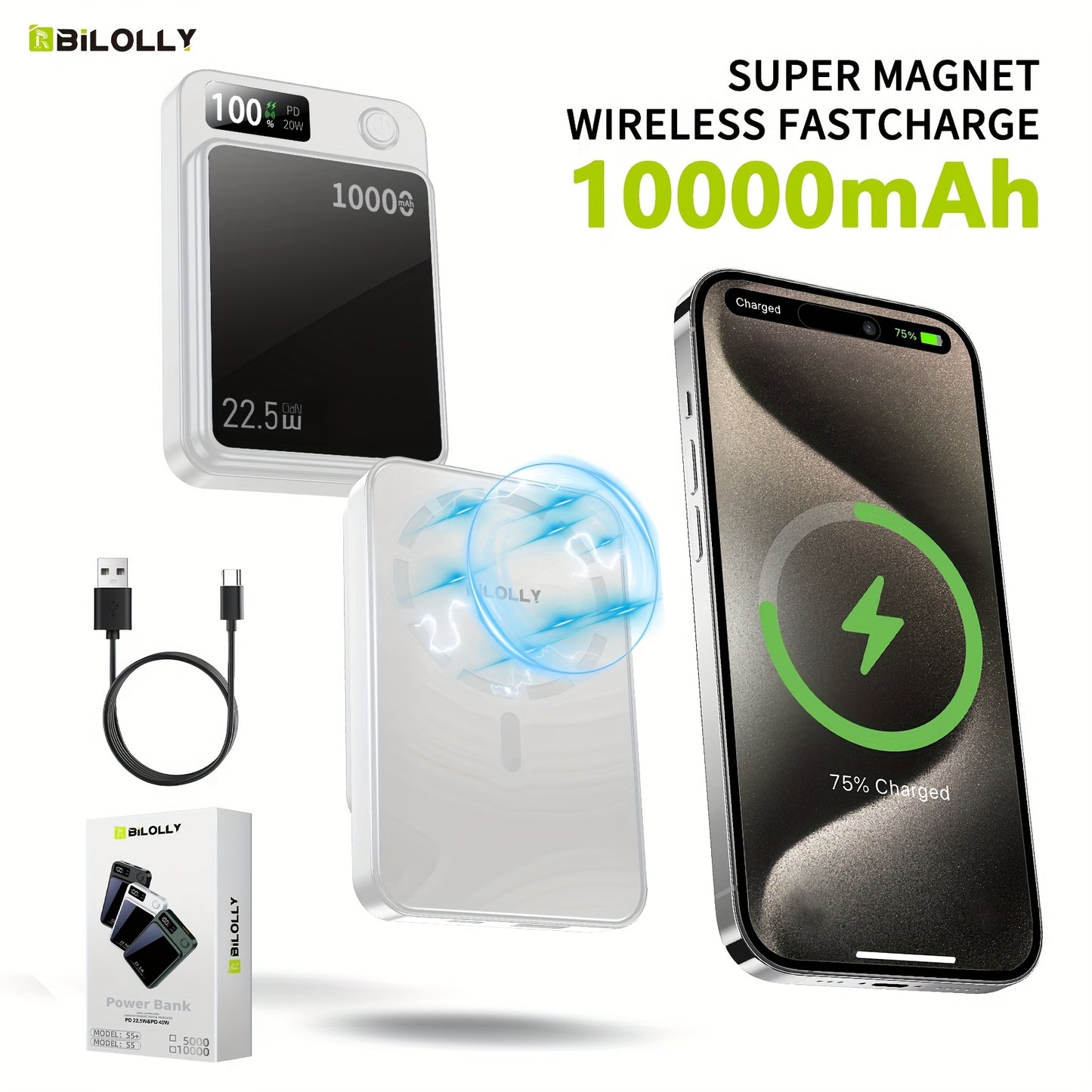 15W Magnetic Wireless Power Bank 5000 10000 15000mAh – 30W PD Fast Charging, MagSafe Compatible Battery Pack for iPhone 17 16 15 14 13 12 Pro Max Mini, Wired Charging for Android Samsung