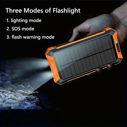 Solar Power Bank 46800mAh Wireless Charging 4 Built-in Cables Dual LED Flashlight 15W Fast Charge Outdoor Camping Hiking Emergency Battery Pack iPhone Android Red Green Blue Black Orange