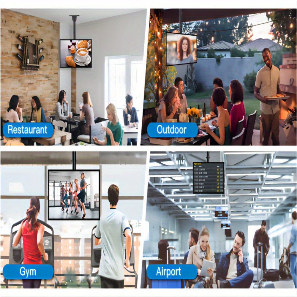 360° Swivel Ceiling TV Mount Height Adjustable 26-65 Inch 110 lbs – Full Motion Rotating Pole Bracket, Tilt ±15°, VESA 400x400mm, Fits Level & Sloped Ceilings, for Home Restaurant Gym, Black