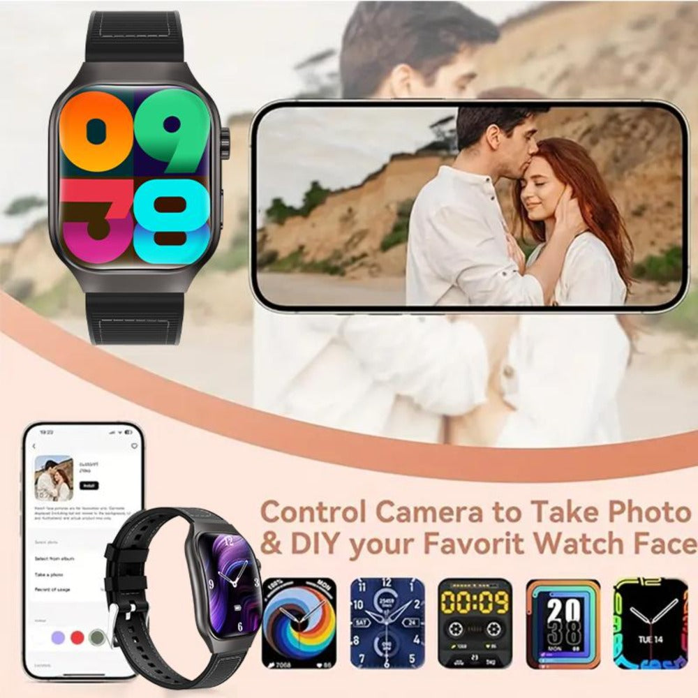 Ultra-Thin Curved Screen Smart Watch with Music Control & SMS Notifications – 2.01" Slim Lightweight Design Call Reminders Health Monitoring Compatible with Android iPhone Unisex Gift for Men Women