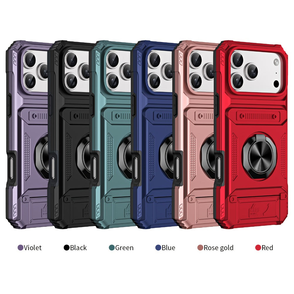 iPhone Card Slot Shockproof Case with Ring Holder & Kickstand – Wallet Phone Cover for iPhone 17 17 Air 17 Pro Max 16 15 14 13 12 11 Pro Max Plus Mini | Heavy Duty Drop Protection