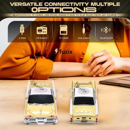 Retro Car Bluetooth Speaker with LED Headlights & Taillights, Fuzix WS-1965 Wireless Portable Stereo Speaker, AUX/USB/TF/FM Radio, Built-in Mic, Rechargeable Battery, Gift for Car Enthusiasts