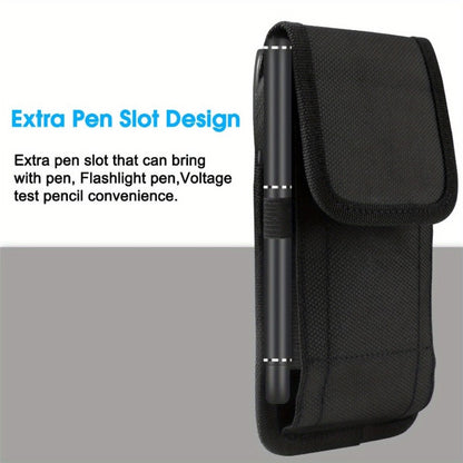 Belt Clip Phone Holster Pouch Universal 5.5–6.5 Inch Nylon Vertical Cell Phone Case Keychain Loop Pen Slot for iPhone Samsung Moto Android – Outdoor Hiking Work Construction Carry