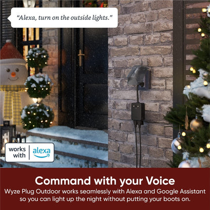Wyze Outdoor Smart Plug Dual Independent Outlets – WiFi, Energy Monitoring, Built-in Light Sensor, 300ft Range, Works with Alexa & Google, IFTTT, Vacation Mode, No Hub, Weatherproof (Black)