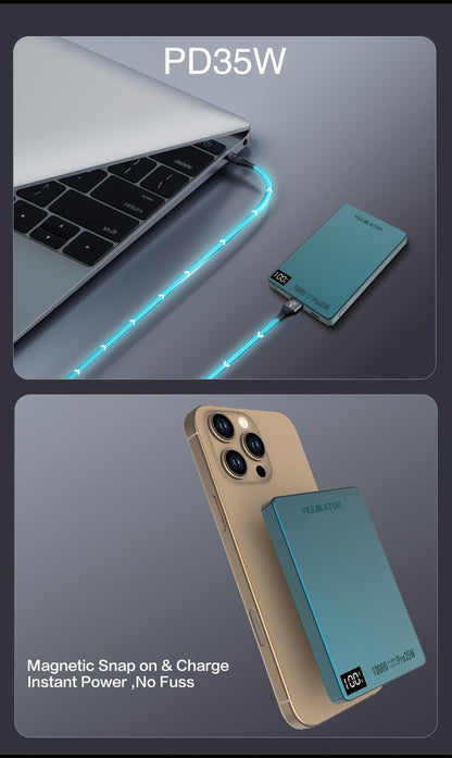 35W USB-C PD Magnetic Power Bank 10000mAh MagSafe Compatible, 30W QC 3.0 Wireless Fast Charging Portable Charger with PPS Support for iPhone 17 16 15 14 13 12 Android Samsung Galaxy