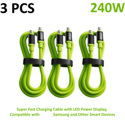 240W USB-C Fast Charging Cable 3/5 Pack 1.5M, Super Fast Charger Cord Compatible with iPhone 15 16, Samsung Galaxy S25 S24, iPad, MacBook, Android & All Type-C Devices, Sturdy Flexible Cord