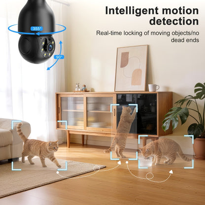 Smart Bulb Security Camera 5MP 360° Panoramic Pan-Tilt with Pet & Cat Dog Monitoring, Color Night Vision, Motion Detection Alarm, Two-Way Audio & Dual-Band WiFi 2.4G & 5G – Wireless Indoor Surveillance