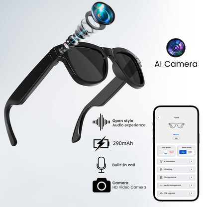 Smart Glasses with Camera 200MP Dual Lens AI POV Recording – Hi-Fi Open-Ear Audio | Touch & Voice Control | Ultra-Long Battery | Cycling Sports Outdoor Photography | Transparent & Black Lenses | Tech Gift