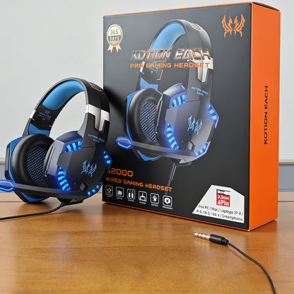 G9000 Surround Sound Gaming Headset with Noise Cancelling Mic, LED Lights & Soft Memory Earmuffs, Over-Ear Stereo Headphones Compatible with PS5 PS4 Xbox One Switch PC Mac