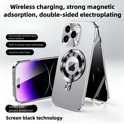 Privacy Screen iPhone Case Anti-Spy Dual-Mode Aerospace Metal Frame MagSafe Magnetic Shockproof Full Body Protection for iPhone 16 15 14 13 12 Pro Max Series – Business Travel Professional