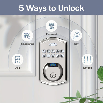 Heavy Duty Smart Deadbolt with Biometric Fingerprint & Keypad - App Control, Auto-Lock, Keyless Entry for Front Door, Office & Apartment, Zinc Alloy, Optional Handle Set Included