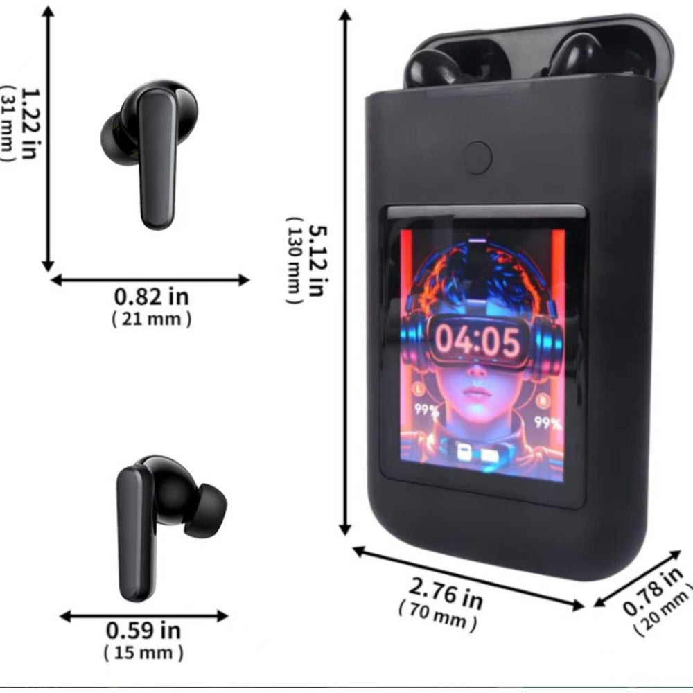 5000mAh Battery Wireless Earphones 3-in-1 HiFi Stereo LED Touch Screen Multiple EQ Modes Rechargeable Multimedia Earbuds for Travel Outdoor Work Black White