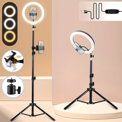 43-Inch Stand LED Ring Light with Phone Holder USB Powered Portable Circle Fill Light for Photography Video Recording Streaming Makeup Selfie Outdoor Studio Lighting