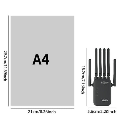 AC1200 WiFi Signal Booster 1200Mbps Dual Band 2-Pack – WiFi Extender Repeater 2.4GHz & 5GHz, Up to 10000 Sq Ft Whole Home Coverage, Wall Penetrating, Connects Multiple Devices (Black)