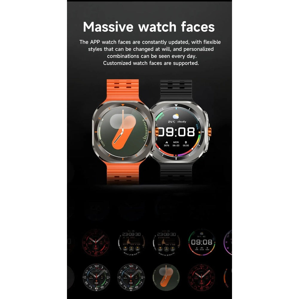 SIM Card Smartwatch Voice Assistant 100 Sport Modes – Big Screen Wireless Calling Fitness Tracker Wireless Charger 2 Straps Customizable Watch Faces Orange Black White Blue Gift