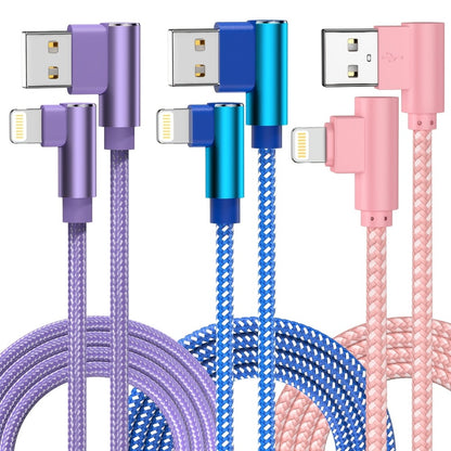 10ft Nylon Braided Lightning Cable 3-Pack MFi Certified – USB-A to Lightning iPhone Charger Cord for iPhone 14 13 12 11 Pro Max XS XR X 8 7 SE | iPad iPod | 2.4A Fast Charge 480Mbps Data Sync