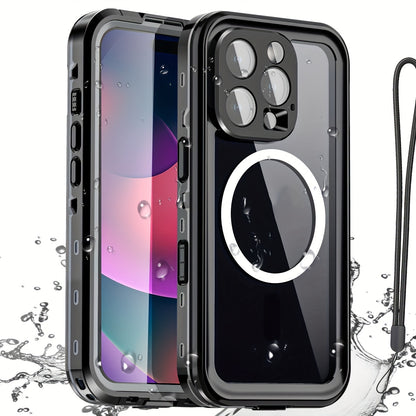 Heavy Duty iPhone Case with Built-In Screen Protector MagSafe Compatible for iPhone 16 Pro Max 16 Pro 15 Pro Max 15 Pro 15 Plus 15 – Shockproof Waterproof Hybrid Cover with Lanyard