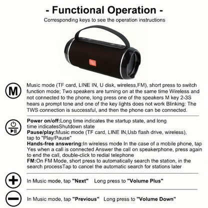 TG116C IPX4 Portable Bluetooth 5.0 Speaker 1200mAh Rechargeable Wireless Speaker USB TF FM Type-C Charging Surround Sound for Outdoor Travel Home Mobile