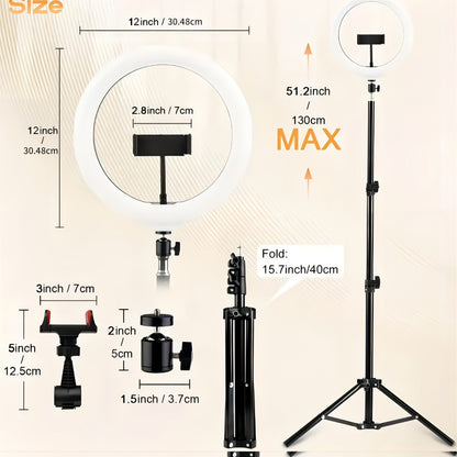 LED Ring Light 10/12 Inch with Tripod Stand & Phone Holder – 3 Color Modes, 12 Brightness Levels, USB Powered Selfie Light for Makeup, Photography, Video & Streaming