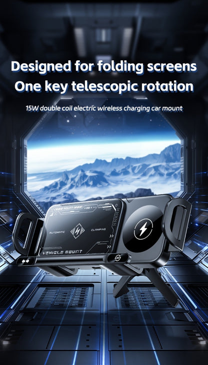 Folding Phone Dual Coil Wireless Car Charger 15W Auto-Clamping 90° Rotation – Car Mount for Samsung Galaxy Z Fold 6 5 4 3, Z Flip 5 4, iPhone 16 15 14 13 12 & Google Pixel 8 7 | Air Vent & Console Stand