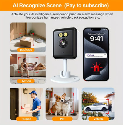 AI-Powered 3MP Indoor Security Camera 2-Pack, Humanoid Detection, Alexa Compatible, Full-Color Night Vision, Two-Way Audio, Smart Motion Alerts, 2.4G WiFi – Home Baby Pet Video Monitoring
